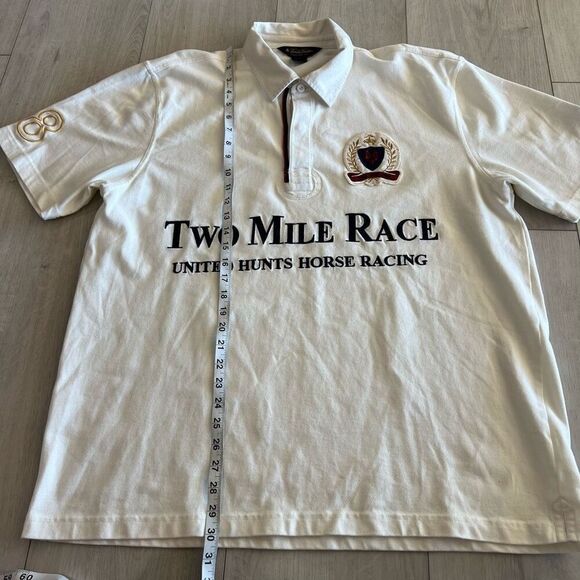 Brooks Brothers Ivory Polo SHIRT Two Mile Race United Hunts Horse Racing S: L - Picture 2 of 5